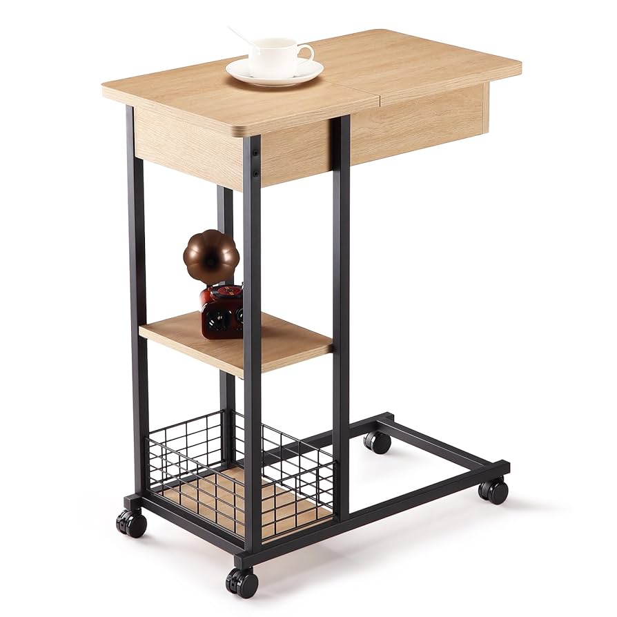 新品未開封　高さ調整可能 ベッドサイドテーブル　収納棚キャスター付 新品未開封 高さ調整可能 ベッドサイドテーブル 収納棚